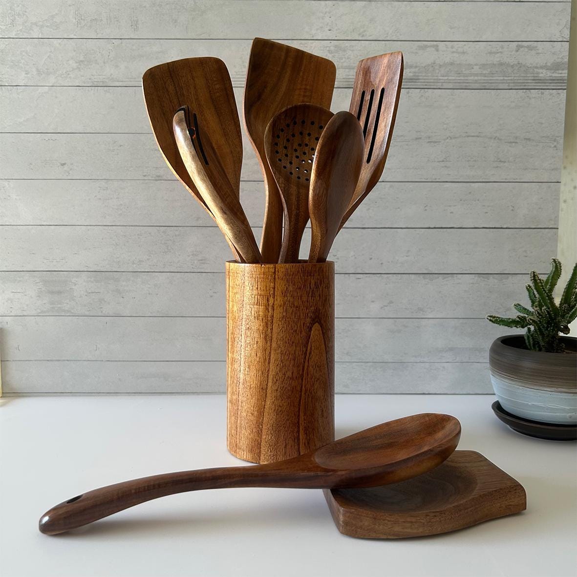 Teak Wood Kitchen Utensil Set | 9-Piece, Heat-Resistant