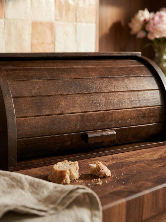 Handmade Wooden Bread Box with Roll Top Lid
