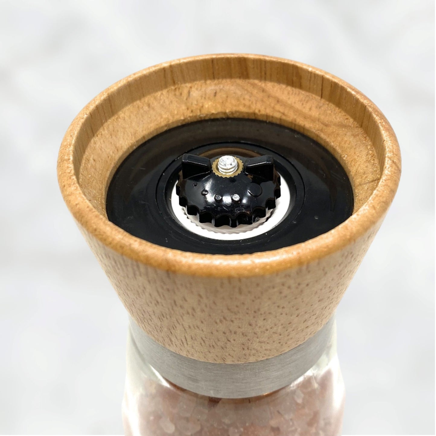 Salt and Pepper Grinder Glass Set with Wood Holder