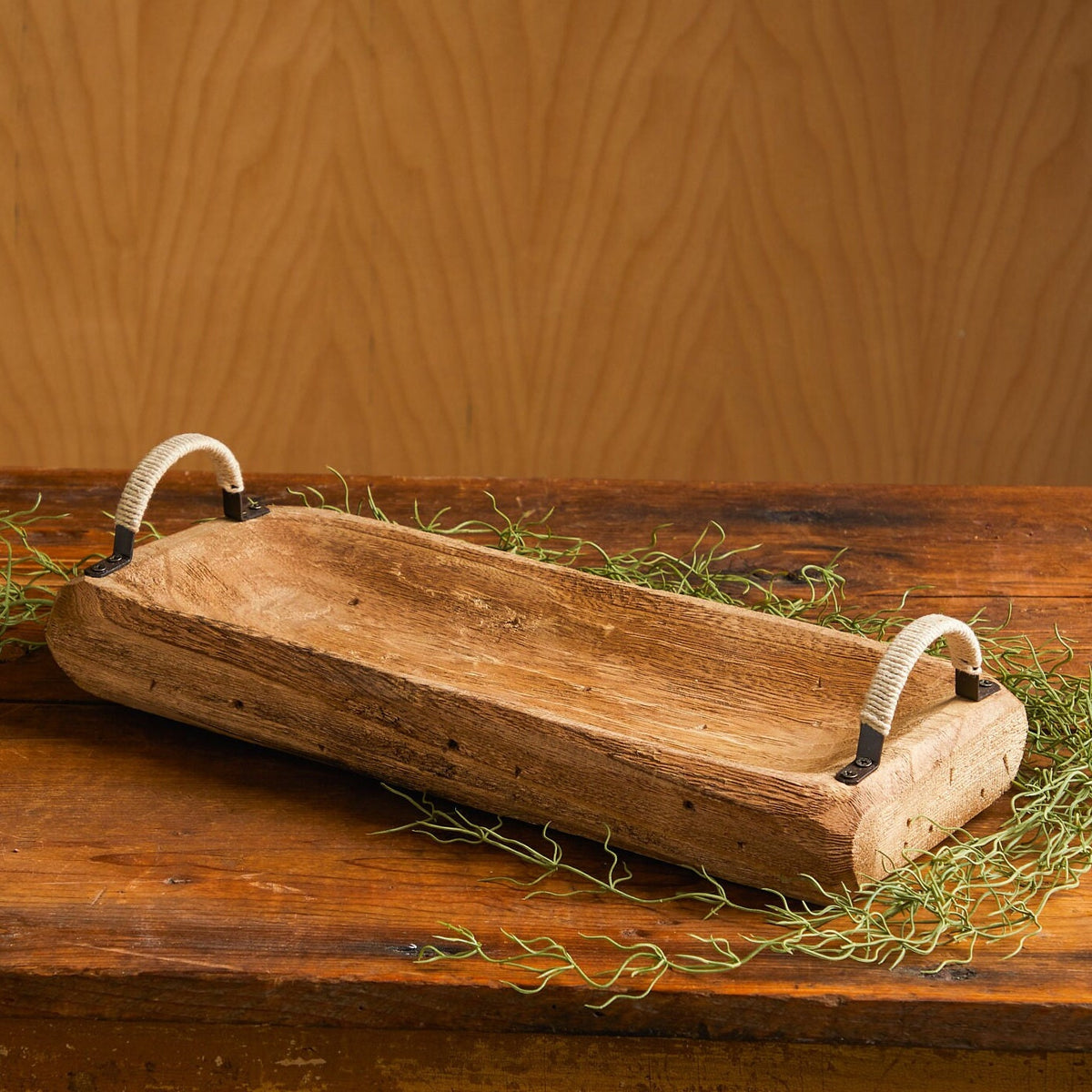 Rustic Wood Coffee Table Tray with Handles, Farmhouse Centerpieces for Dining Table, Decorative Trays for Coffee Bar, Entryway Decor on