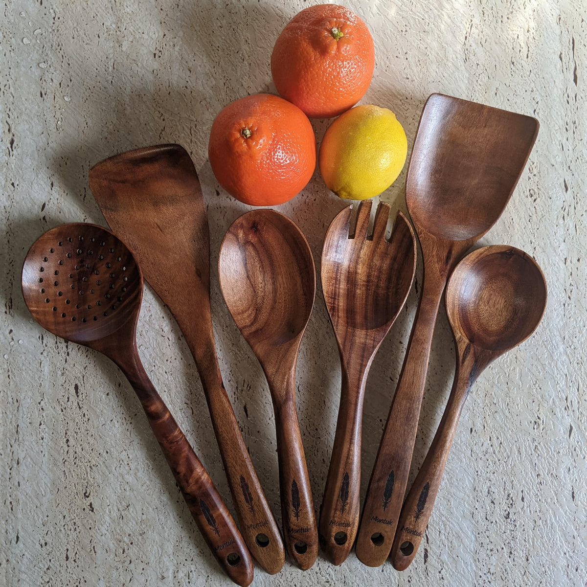 Montuk 6 Pcs Natural Teak Wood Cooking Utensils Set for Kitchen, Spoon Set.