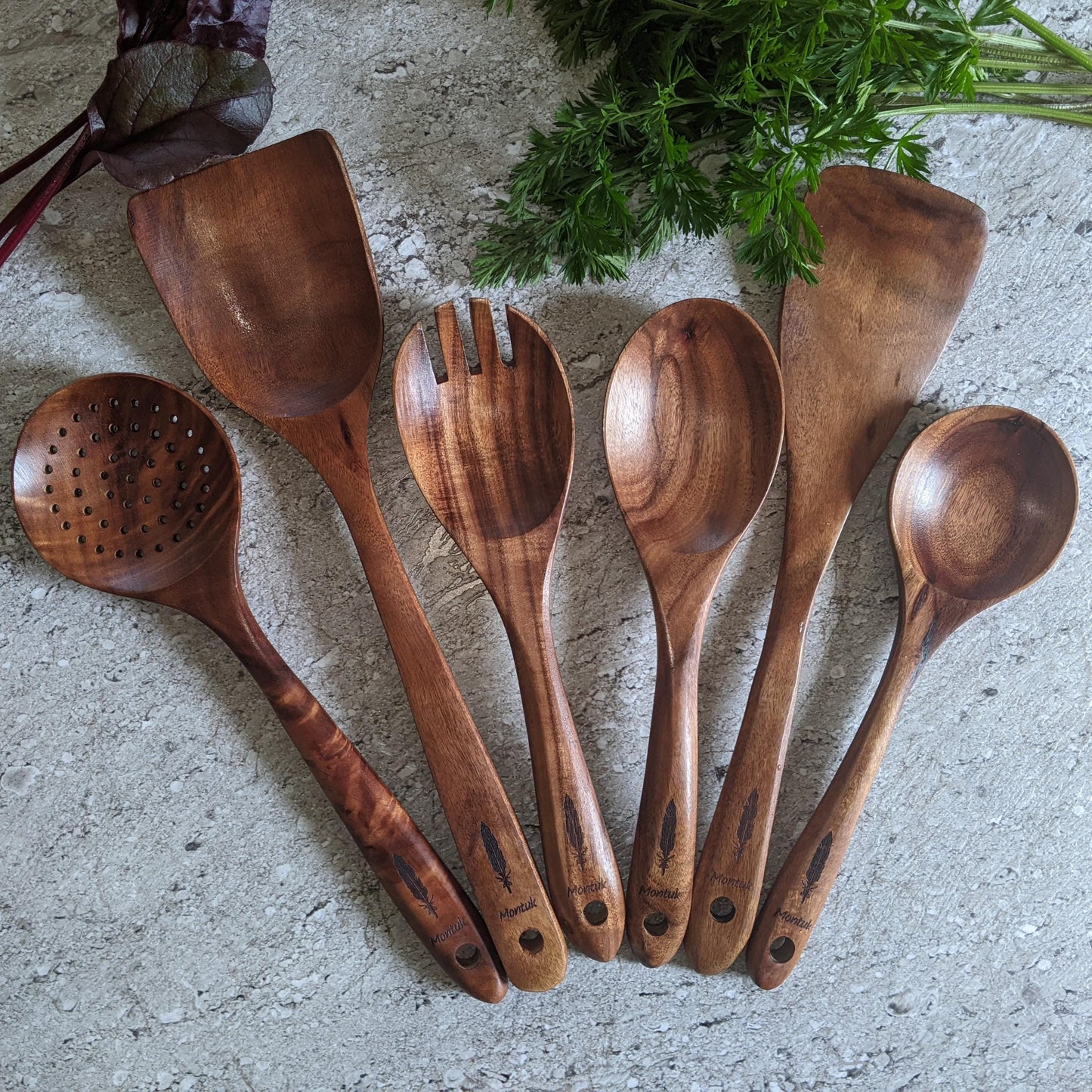 Montuk 6 Pcs Natural Teak Wood Cooking Utensils Set for Kitchen, Spoon Set.