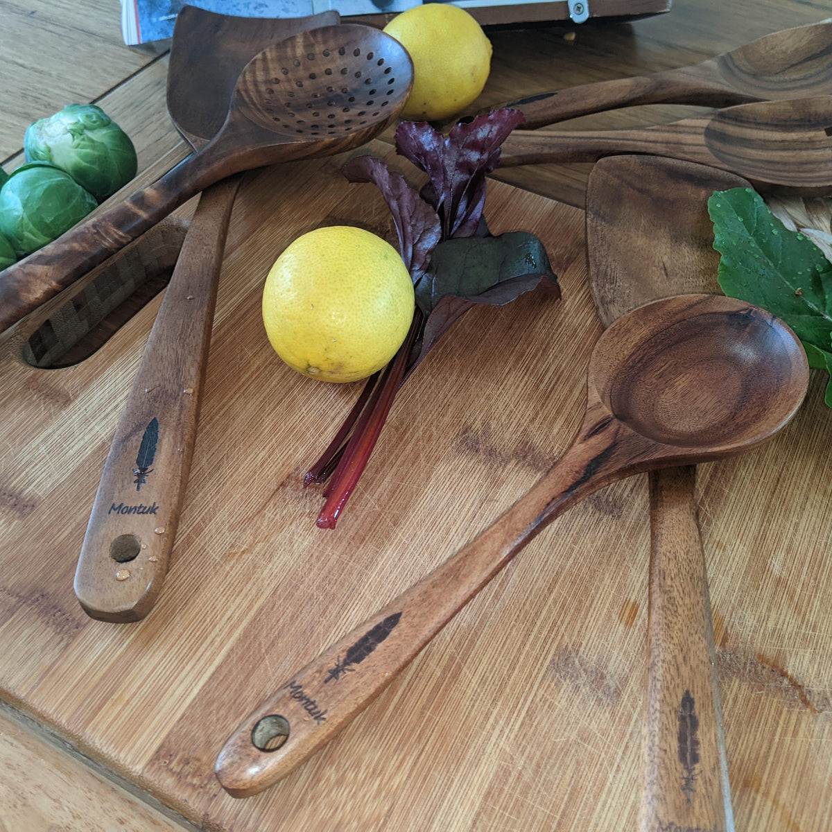 Montuk 6 Pcs Natural Teak Wood Cooking Utensils Set for Kitchen, Spoon Set.