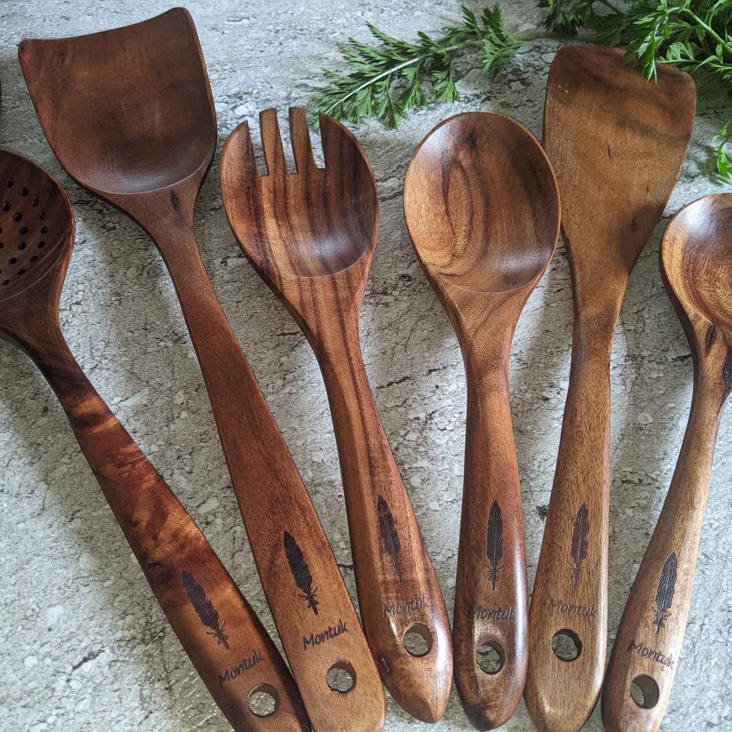 Montuk 6 Pcs Natural Teak Wood Cooking Utensils Set for Kitchen, Spoon Set.