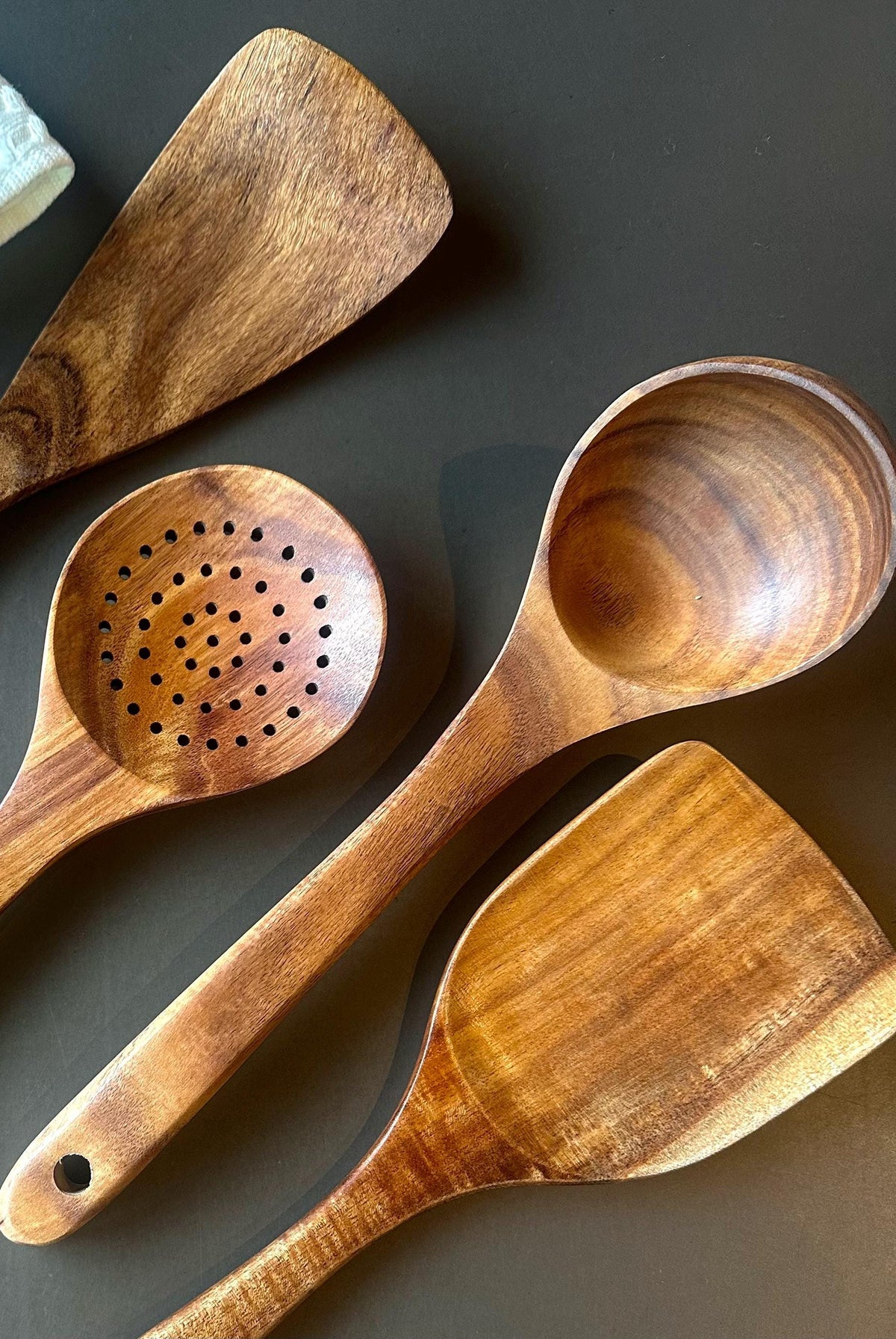 Teak Wooden Utensil Set – 4 Piece Natural Kitchen Cooking Tools