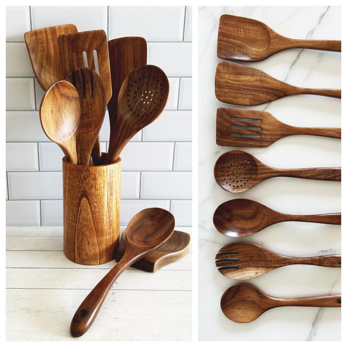 Teak Wood Kitchen Utensil Set | 9-Piece, Heat-Resistant