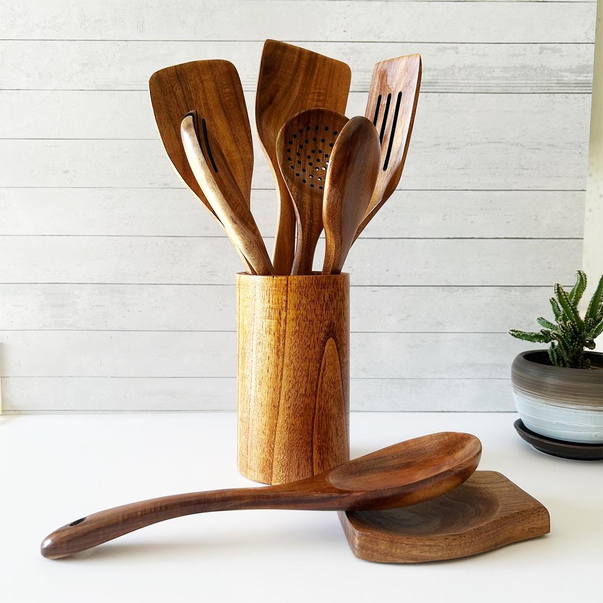 Teak Wood Kitchen Utensil Set | 9-Piece, Heat-Resistant