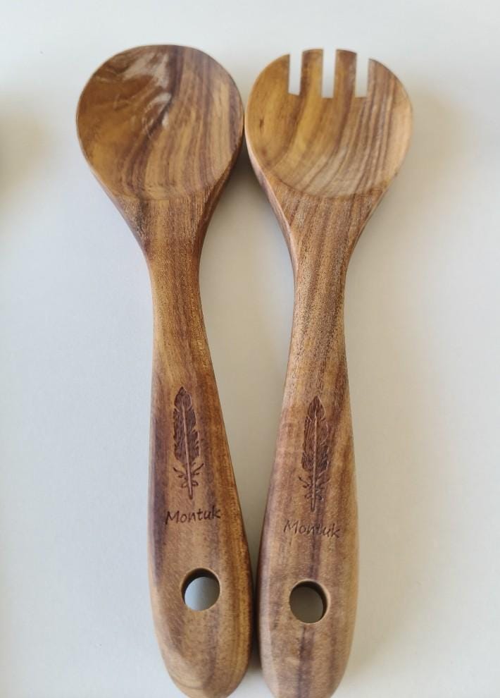 Raw Unfinished Montuk 10-Piece Teak Wood Cooking Utensils Set – Natural, Uncoated Kitchen Spoons