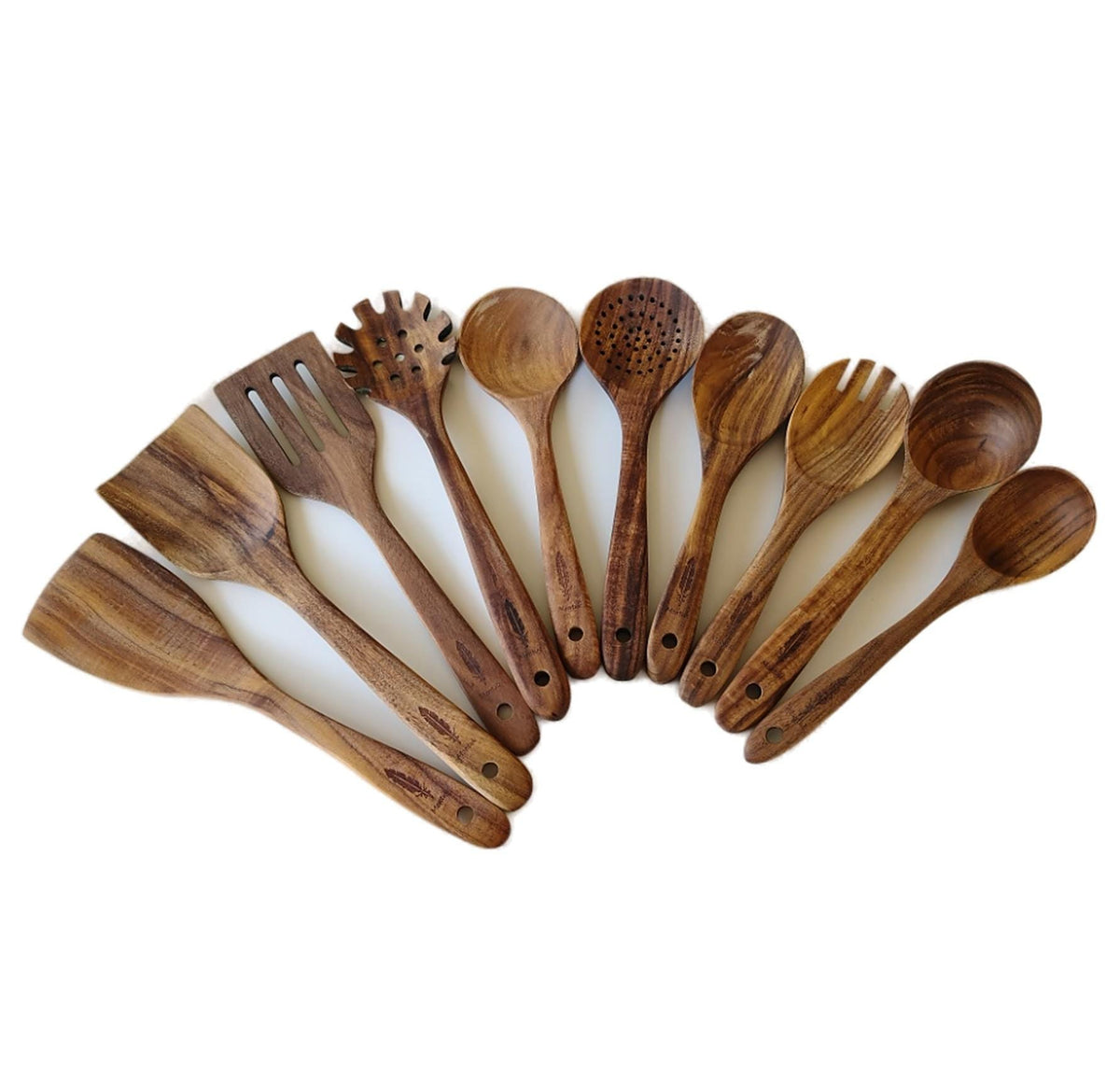 Raw Unfinished Montuk 10-Piece Teak Wood Cooking Utensils Set – Natural, Uncoated Kitchen Spoons